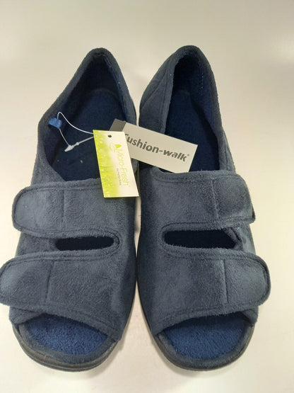 Cushion Walk Navy Fleece Hook & Loop Fastening Slippers Size 6 BNIB