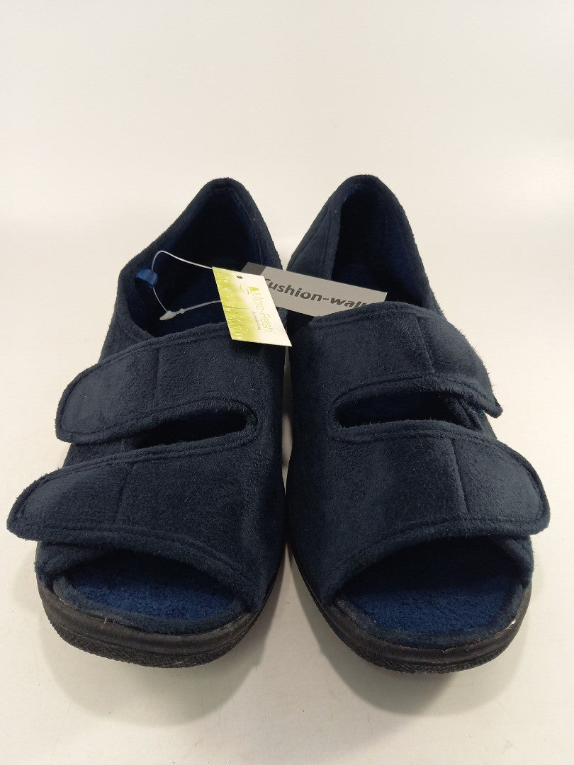 Cushion Walk Navy Fleece Hook & Loop Fastening Slippers Size 6 BNIB