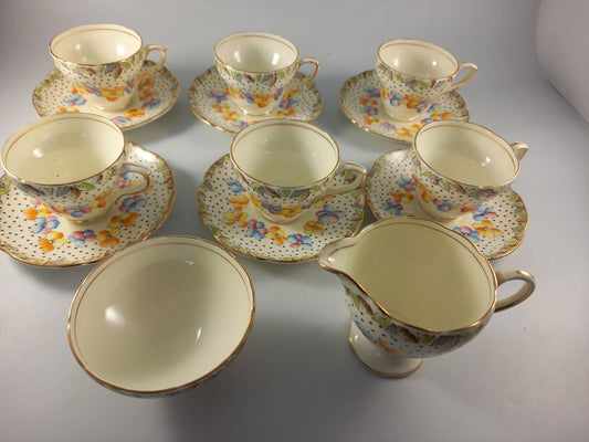 foley tea set bone china bright floral 6x cup and saucers sugar bowl milk jug