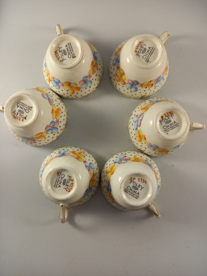 foley tea set bone china bright floral 6x cup and saucers sugar bowl milk jug