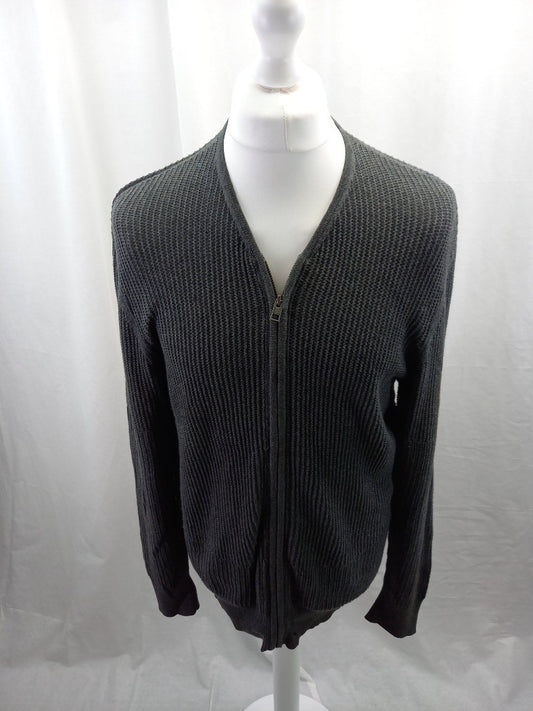 all saints grey cotton cardigan size large zip front knitted jacket v neck