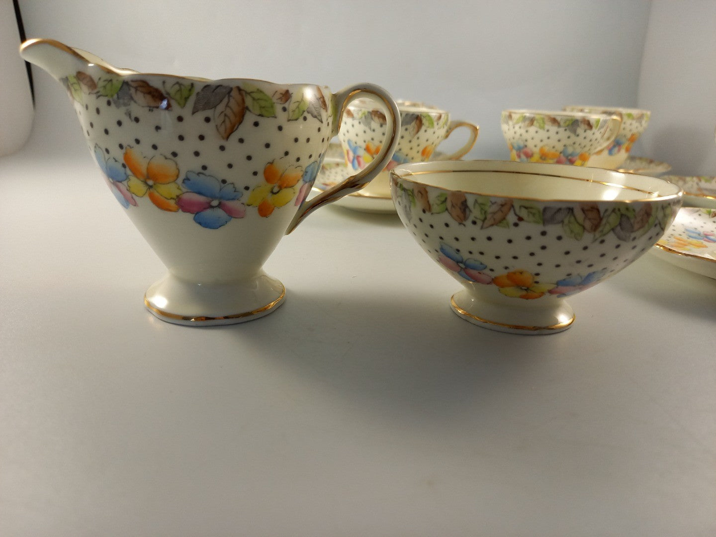 foley tea set bone china bright floral 6x cup and saucers sugar bowl milk jug