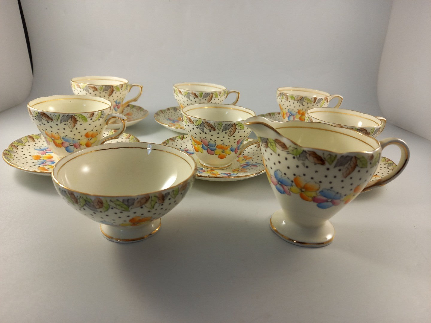 foley tea set bone china bright floral 6x cup and saucers sugar bowl milk jug