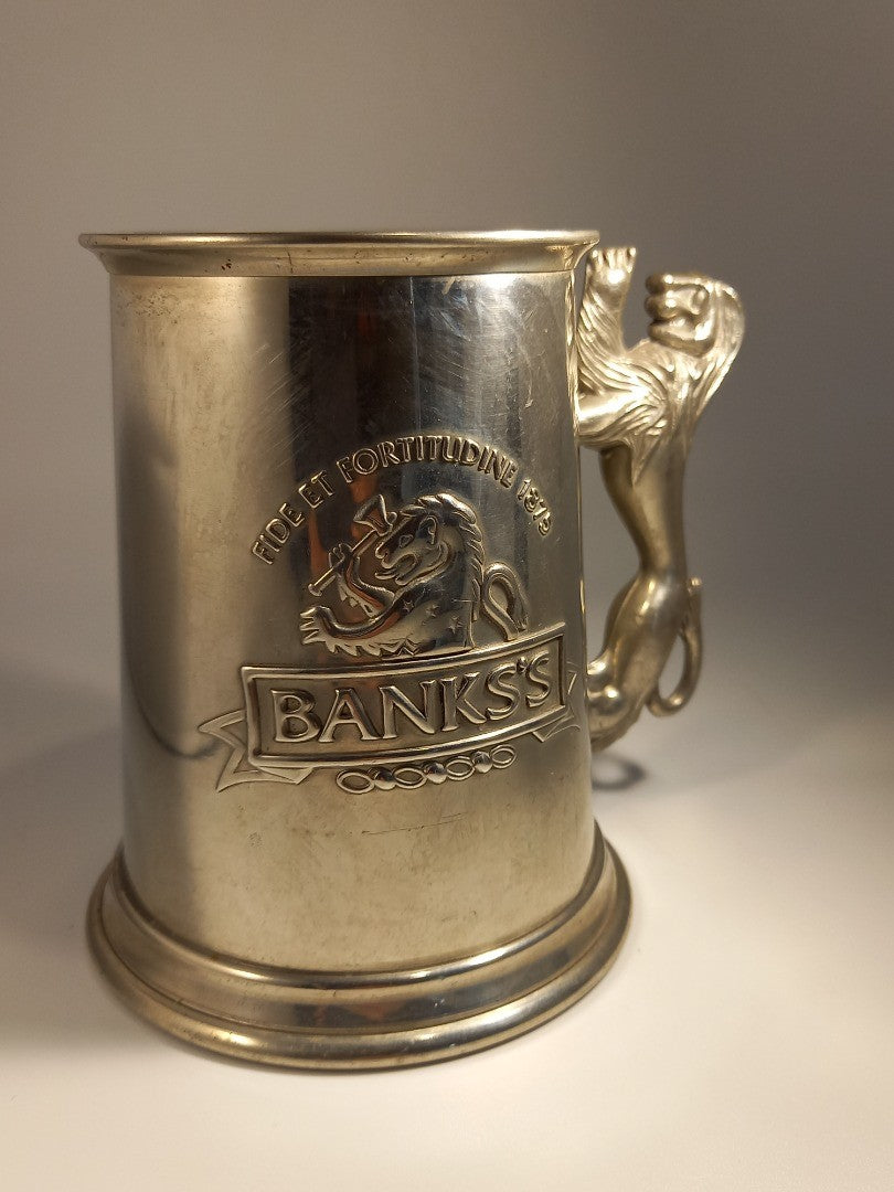 Banks's Brewery Pewter England Silver Tone Lion Handle Collectable Pint Tankard