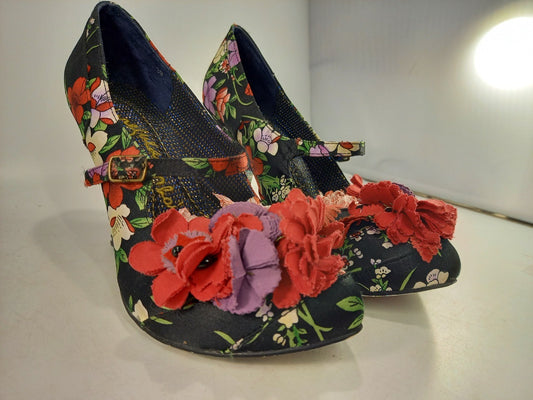 Irregular Choice Black Pink Flower Design Heels Shoes Size 6 VGC