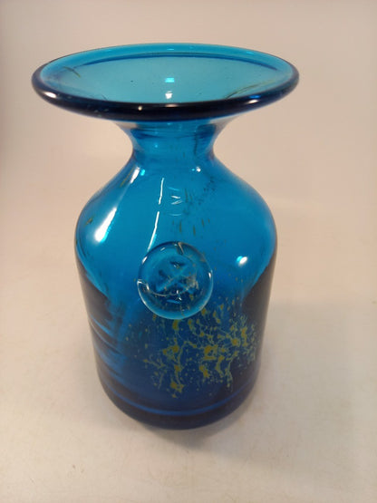 Medina Ocean Blue Yellow Splash Vase Medium 6" Signed Excellent Condition