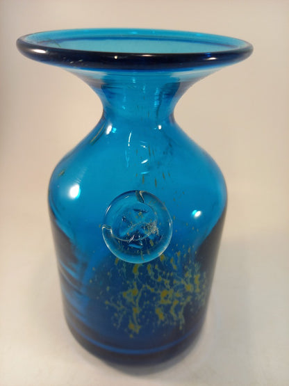 Medina Ocean Blue Yellow Splash Vase Medium 6" Signed Excellent Condition