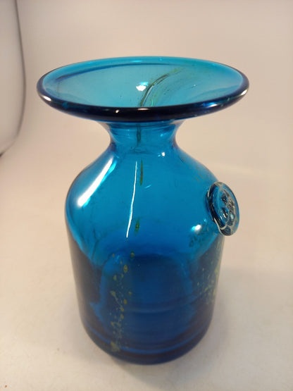 Medina Ocean Blue Yellow Splash Vase Medium 6" Signed Excellent Condition