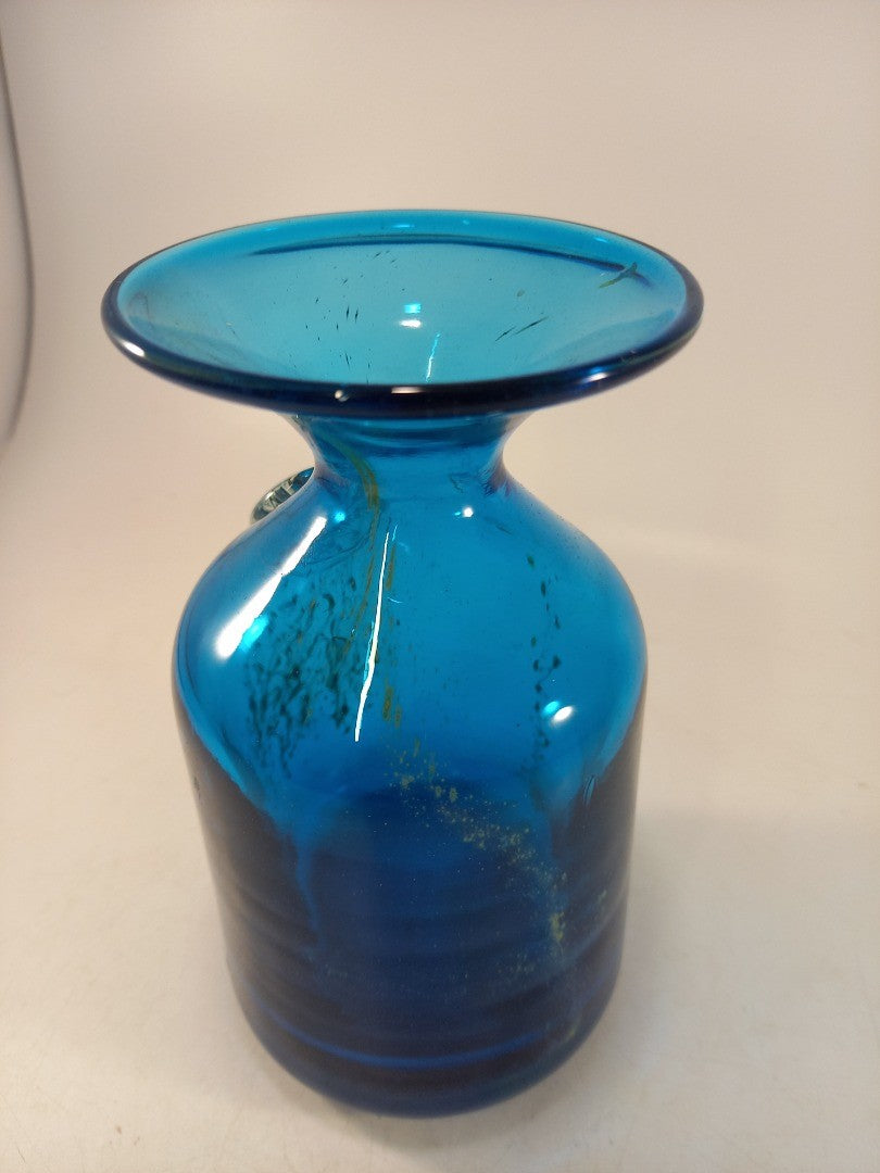 Medina Ocean Blue Yellow Splash Vase Medium 6" Signed Excellent Condition