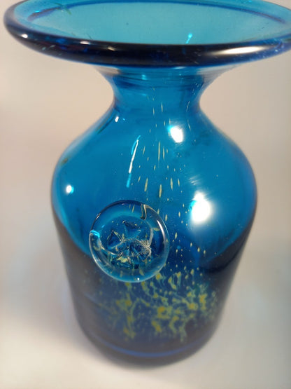 Medina Ocean Blue Yellow Splash Vase Medium 6" Signed Excellent Condition