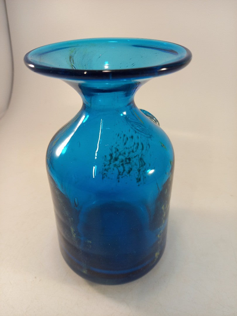 Medina Ocean Blue Yellow Splash Vase Medium 6" Signed Excellent Condition