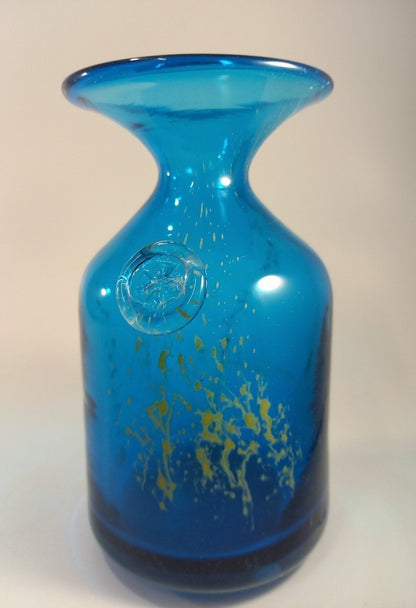 Medina Ocean Blue Yellow Splash Vase Medium 6" Signed Excellent Condition