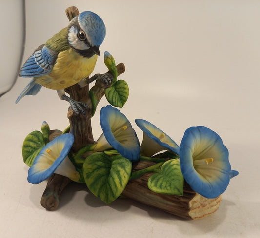 RSPB European Blue Tit 1981 Franklin Porcelain Figurine Morning Glory Ex Con