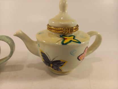 Miniature Teapot Pill Boxes Hand Painted Excellent Condition Vintage