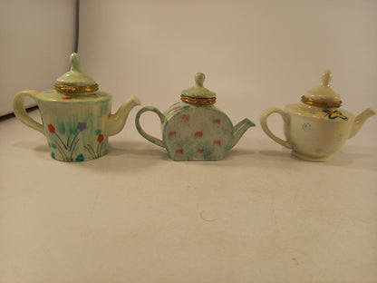 Miniature Teapot Pill Boxes Hand Painted Excellent Condition Vintage