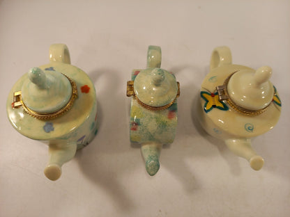 Miniature Teapot Pill Boxes Hand Painted Excellent Condition Vintage