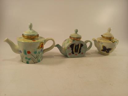 Miniature Teapot Pill Boxes Hand Painted Excellent Condition Vintage