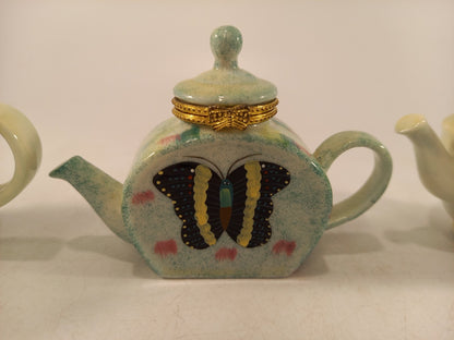 Miniature Teapot Pill Boxes Hand Painted Excellent Condition Vintage