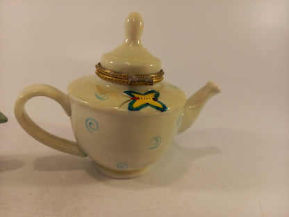 Miniature Teapot Pill Boxes Hand Painted Excellent Condition Vintage