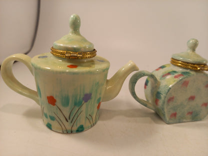 Miniature Teapot Pill Boxes Hand Painted Excellent Condition Vintage