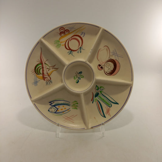 Poole Pottery Round Hors D'oeuvres Dish Hand Painted 1950's Vintage Good