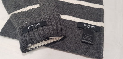 Hobbs Academy Scarf & Gloves Set purple black striped silk cotton cashmere VGC