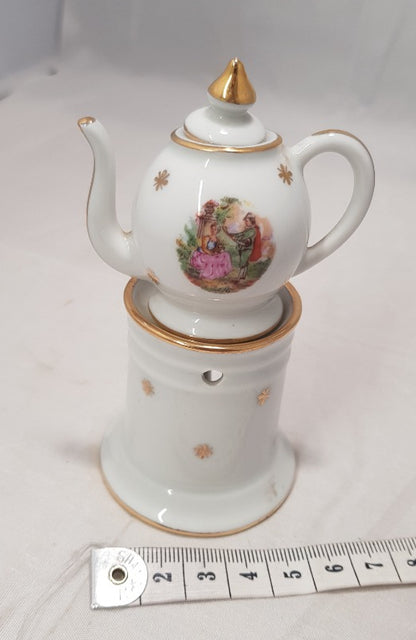 Limoges Porcelain Miniature Teapot with Base/Warmer  VGC