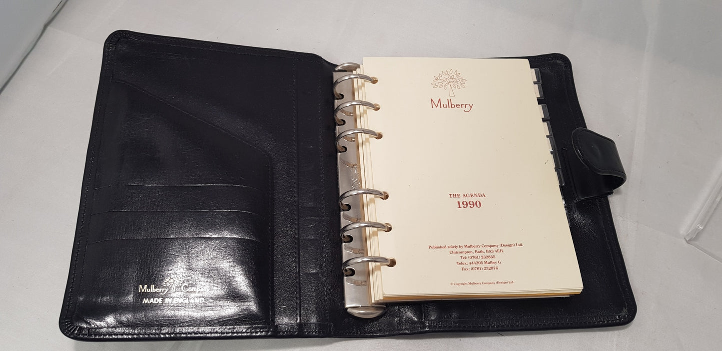 Vintage Mulberry 1990 Agenda/Address Book Filofax in Black leather VGC