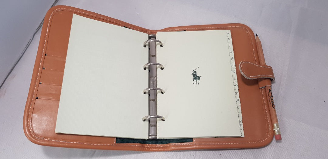 Vintage/Rare Leather & Canvas Polo - Ralph Lauren Tan & Green Note/Address Book - VGC
