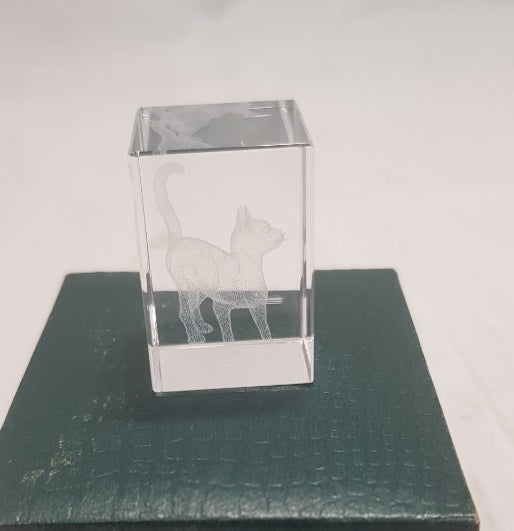 Vintage 3D Laser Etched Cat in Glass with Original Box