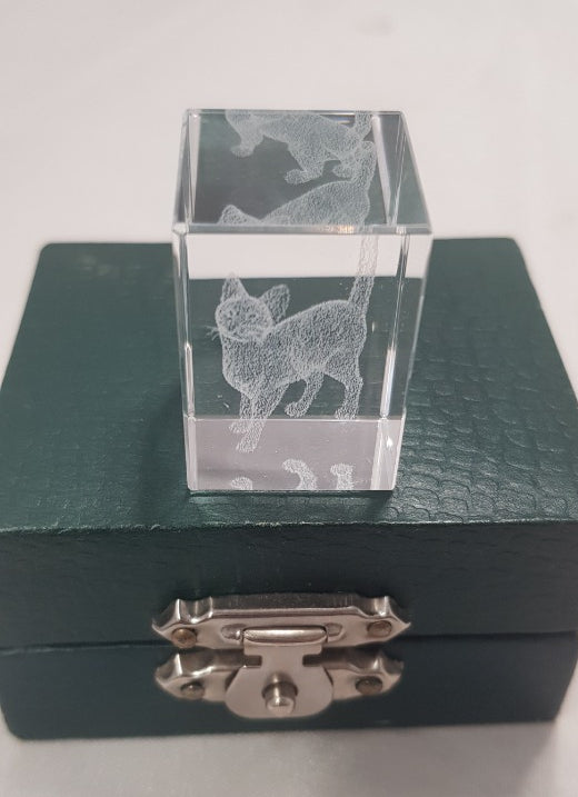 Vintage 3D Laser Etched Cat in Glass with Original Box